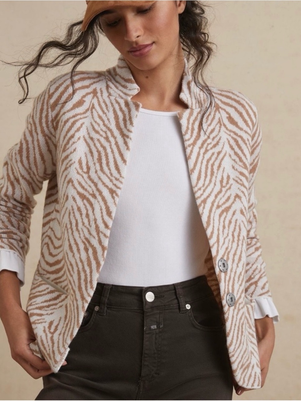 Anthropologie Maeve Sasha Zebra Wool Blend Sweater Blazer L
